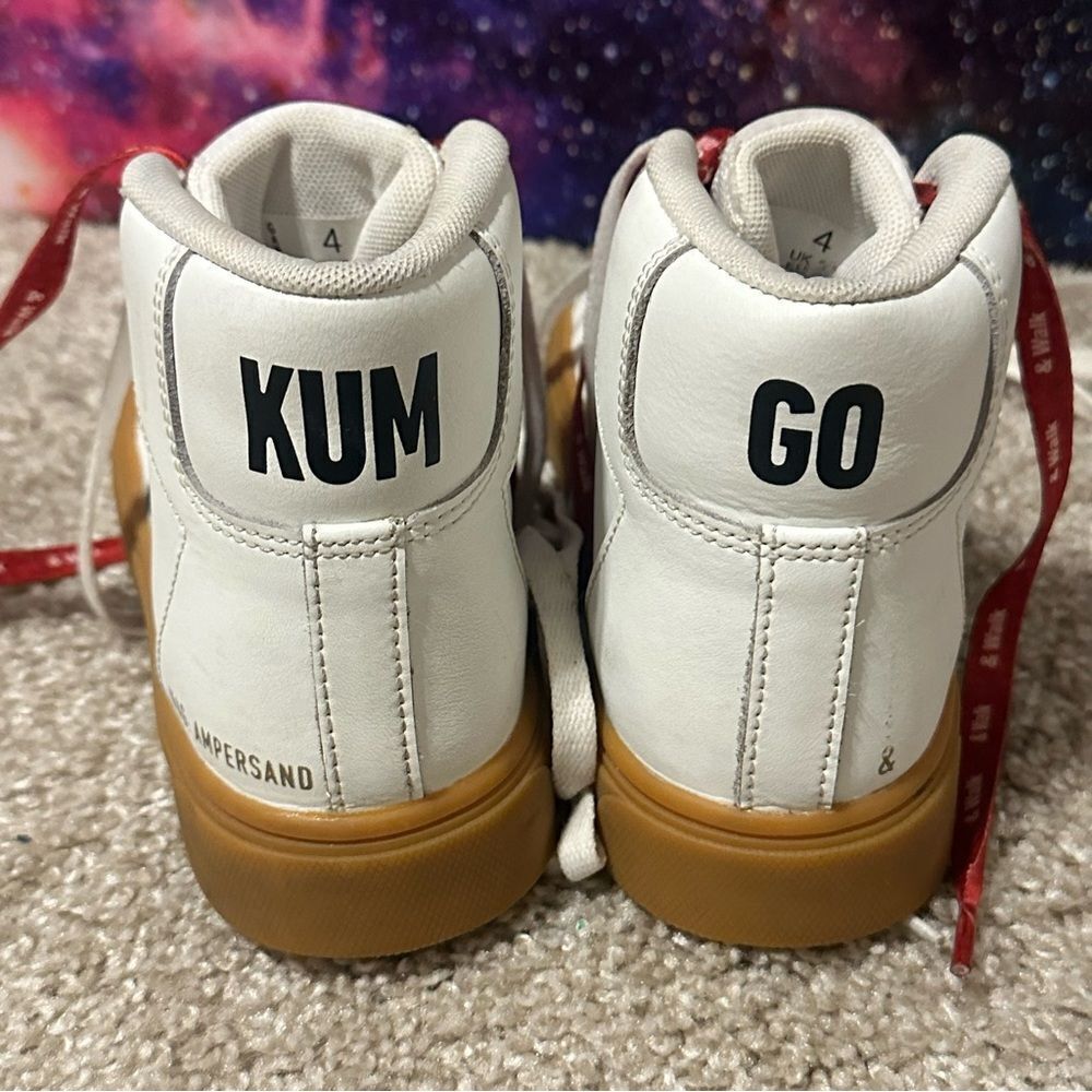 Kum & Go White High Top Sneakers Youth Sz 4 Vibram Sole RED/White Laces Garrixon